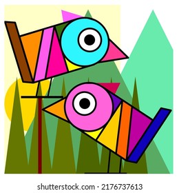 Beautiful bird character, geometric,shapes,vector illustration.  Tropical animal icon,symbol.