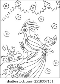beautiful Bird Coloring Page Illustration
