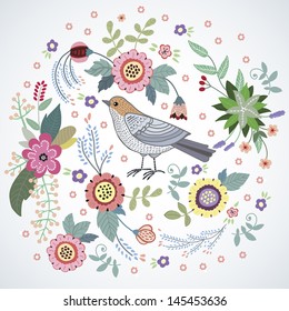 beautiful bird in flowers