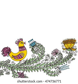 Beautiful bird and flowers. Vector illustration.