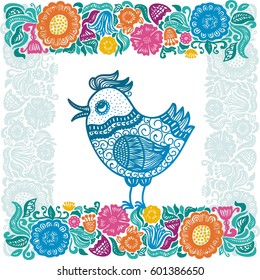 Beautiful bird and flowers. Vector illustration.