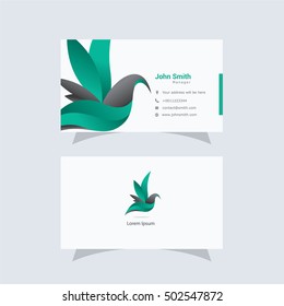 beautiful bird logo and business card, colorful bird, abstract dove vector