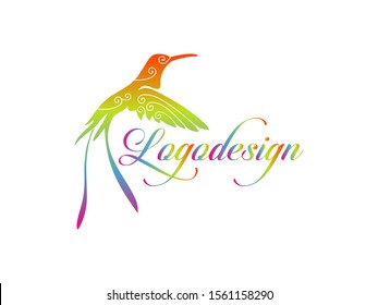 Beautiful Bird Logo, Flying tropical bird , colorful logo design, vector isolated.