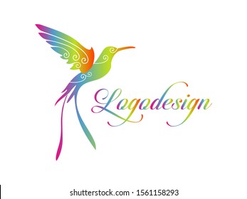 Beautiful Bird Logo, Flying tropical bird , colorful logo design, vector isolated.