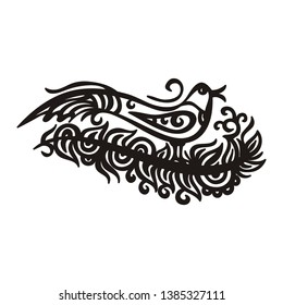 Beautiful bird and pattern branch. Vector illustration