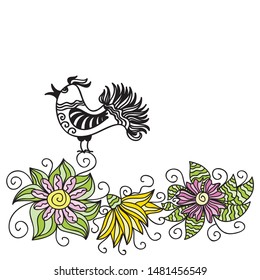 Beautiful bird and pattern branch. Vector illustration