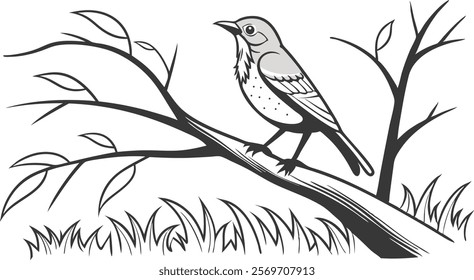 A beautiful bird perched on a branch vector illustration