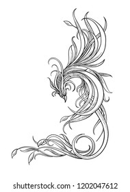 Beautiful bird Phoenix in graphic style