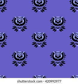 beautiful bird seamless, cute image of birds owl pattern, illustration colored summer textile design. Beautiful design blue pattern, abstract owl 