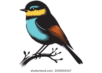 Beautiful bird set on branch vector illustration 