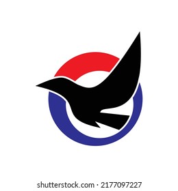 beautiful bird silhouette flying in red blue circle