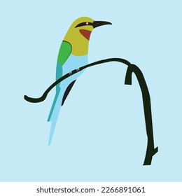 A beautiful bird is sitting on a tree branch vector artwork