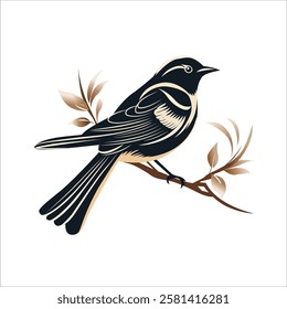 Beautiful Bird sitting on tree branch vector art illustration