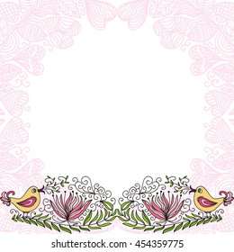 Beautiful birds and floral background. Vector illustration.