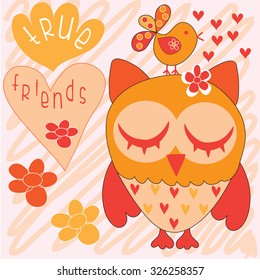 beautiful birds with flowers and hearts and curls vector illustration