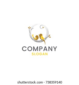 Beautiful birds sitting on the branch, nest logo, suitable for any business that reflects security and safety,corporate vector logo design template, isolated on a white background.