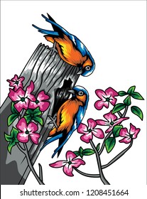 Beautiful Birds in Vector Tree Design Branch