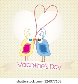 Beautiful birds.Card for valentine`s day on vintage background.