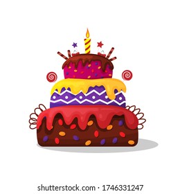 beautiful birthday cake. colorful vector illustration on white background. Cartoon style