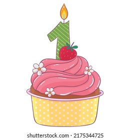 beautiful birthday cake cupcake with candle