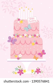 beautiful birthday cake on pink color background