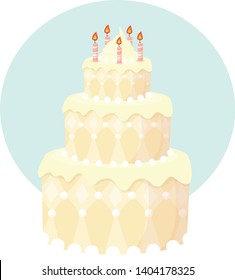 beautiful birthday cake for a birthday party, vector illustration