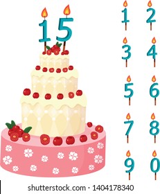 beautiful birthday cake for a birthday party, vector illustration