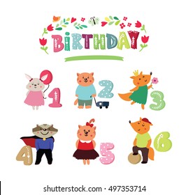 Beautiful Birthday cards with birthday anniversary number and cute animals