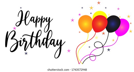 Beautiful birthday vector greeting design with Colorful balloon and Colorful stars happy birthday text in white empty background. Vector illustration