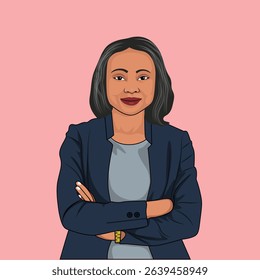 Beautiful black African American professional women in black suit vector illustration