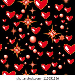 beautiful black background with red elements - hearts, stars and other