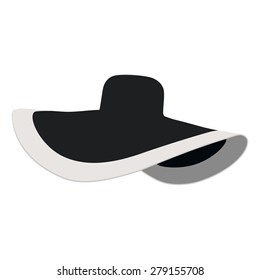 Beautiful, black  beach hat. Summer sun hat vector isolated. Floppy hat