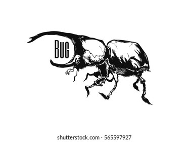 Beautiful black beetle deer on a white background. Stag Beetle. High-quality modern digital illustration. Bug with horn. It can be used for printing on t-shirts or ideas for tattoos.