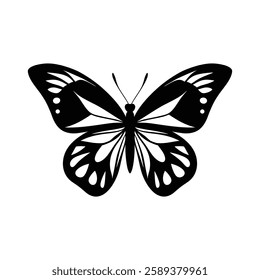 Beautiful Black Butterfly Silhouette and Vector Icon Illustrations
