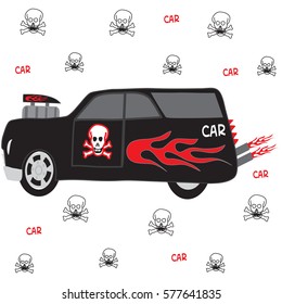 beautiful black car with skulls and tongue vector illustration