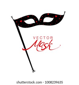 Beautiful black carnival mask with red hearts vector silhouette design.