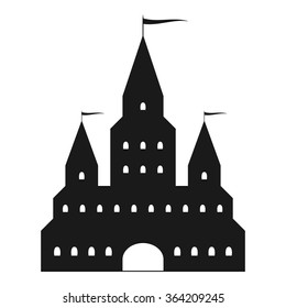 Beautiful black castle silhouette with arch and flags. Real estate, house, wealth concept. Eps 8 vector illustration, no transparency