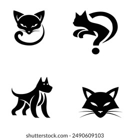 a beautiful black cat and dog logo design 