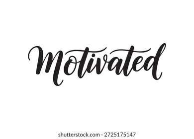 Beautiful black cursive typography of the word 'Motivated' on a plain white background