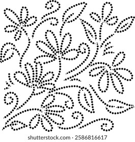 Beautiful Black Dotted Floral Abstract Design. Can be used as cushion, embroidery design or to create repetitive patterns for fabric, curtain, carpet, wallpaper, gift wrap or as decorative element