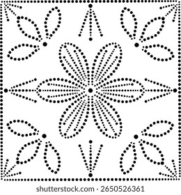 Bonito preto pontilhado floral elemento de design abstrato pode ser usado como almofada, projeto de bordado ou para criar padrão repetitivo para tecido, cortina, tapete, papel de parede, envoltório de presente padrão de flores pontilhadas