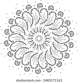 Beautiful Black Dotted Floral Design Element 