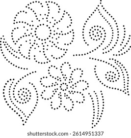 Beautiful Black Dotted Flowers And Leaves Design Pattern. Can be used as a pattern for fabric, embroidery, cushion, carpet, curtain, wallpaper, card, cover or as an individual decorative element. 