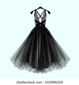 Hermoso vestido negro para un evento especial. Ilustración Vector Fashion