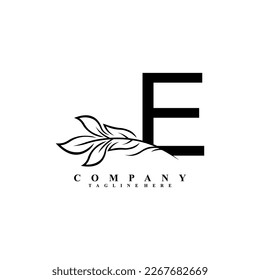 beautiful black E logo design with luxury flower. Initial E monogram symbol. flourish logo. suitable for logos of beauty, spa,salon,boutique,company,business,hotel,brand,etc