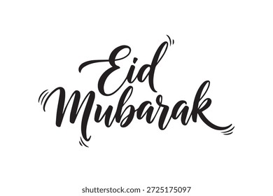 Hermosas letras negras de Eid Mubarak en un estilo caligráfico moderno, centrado en un fondo blanco limpio