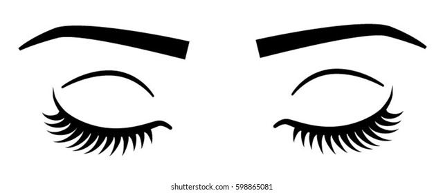 Beautiful black eyelashes. Woman's eyes closed. Long natural eyelashes vector illustration