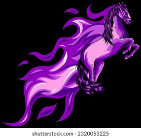Beautiful black fiery horse isolated on black background