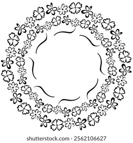 Beautiful black frame in the form of a floral pattern arranged in a circle on a white background