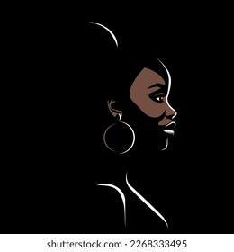 Beautiful Black Girl With Earrings In Profile. Vector Illustration